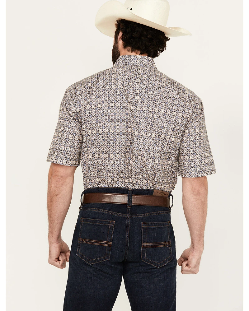 Roper Men's Amarillo Mini Medallion Print Short Sleeve Snap Western Shirt
