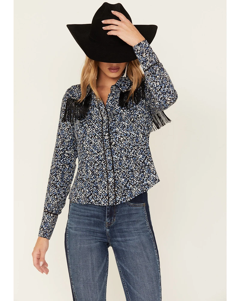 Idyllwind Women's Brooks Print Fringe Long Sleeve Button Down Shirt