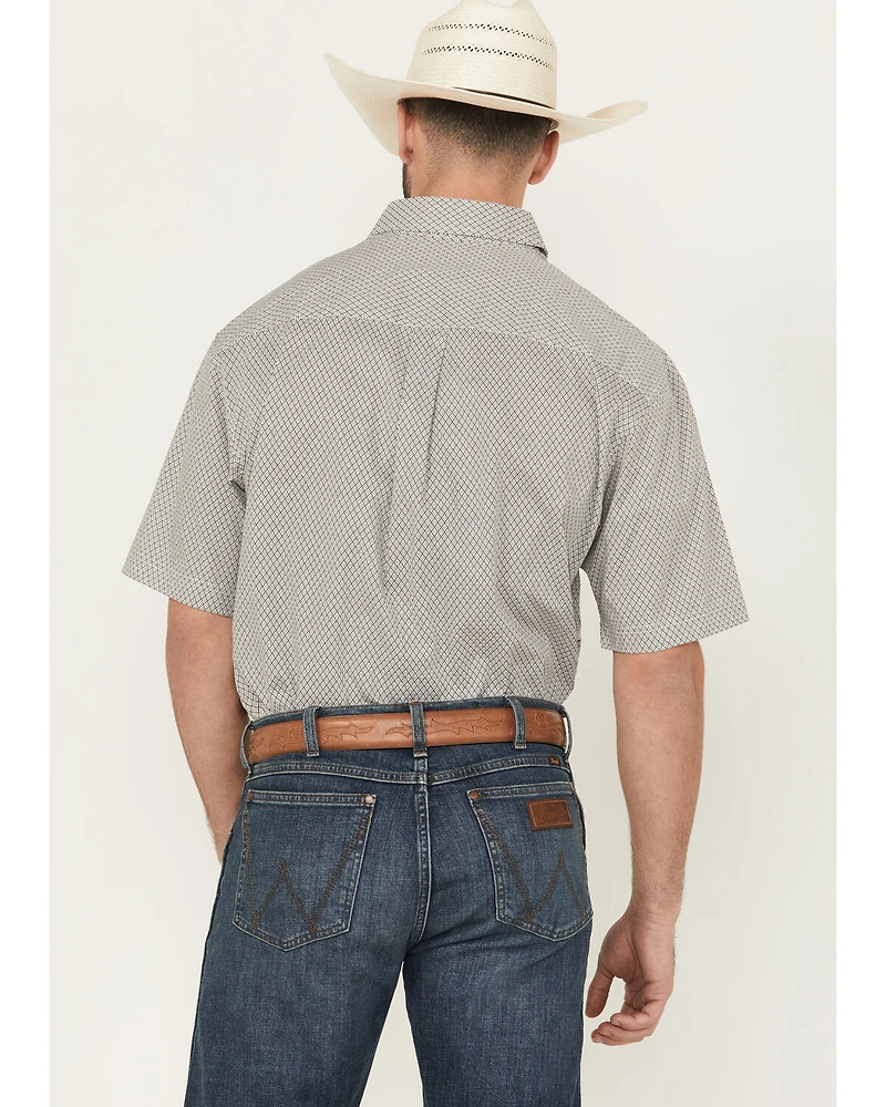 George Strait by Wrangler Men's Geo Print Short Sleeve Button-Down Stretch Western Shirt