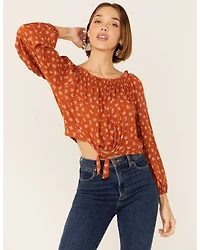 Wild Moss Women's Floral Off The Shoulder Tie-Front Top