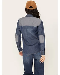 Cleo + Wolf Women's Blocked Embroidered Long Sleeve Denim Shirt