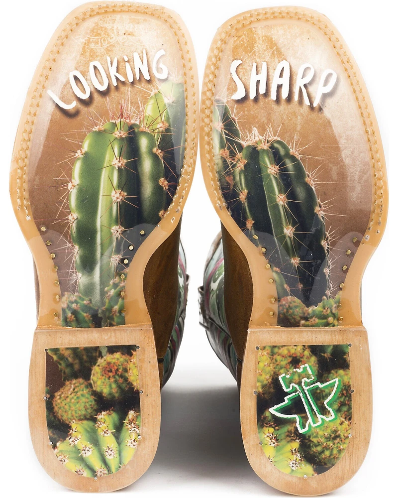Tin Haul Women's Cactilicious Looking Sharp Sole Western Boots - Broad Square Toe