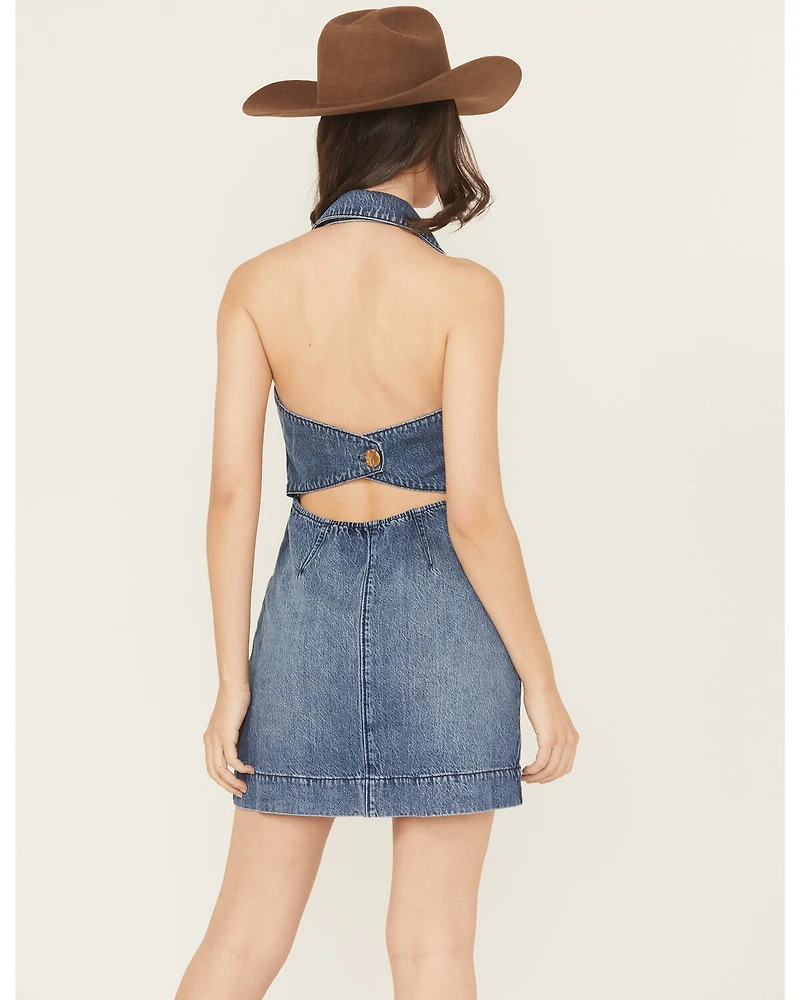 Show Me Your Mumu Women's Dark Wash Darien Sleeveless Button-Down Denim Mini Dress