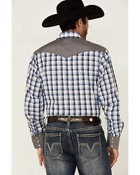 Roper Men's Checkered Embroidered Plaid Print Long Sleeve Pearl Snap Western Shirt