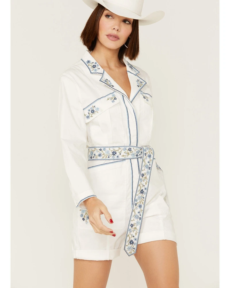 Driftwood Women's Embroidered Floral Shortall Romper