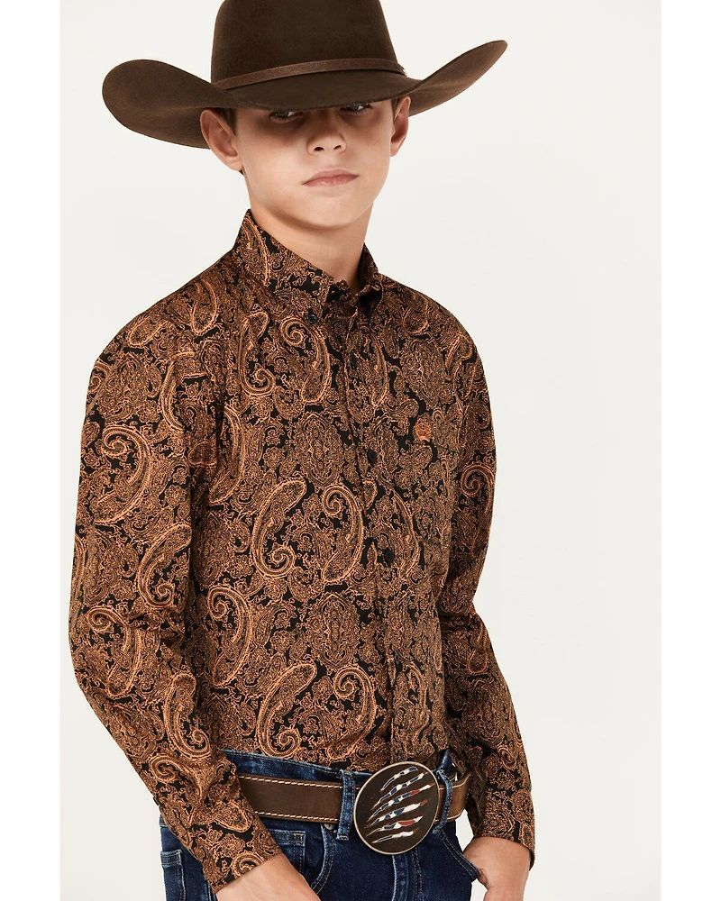 Cinch Boys' Paisley Print Long Sleeve Button Down Western Shirt