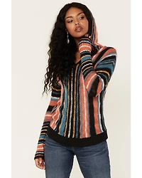 Rock & Roll Denim Women's Serape Stripe Knit Hooded Sweater