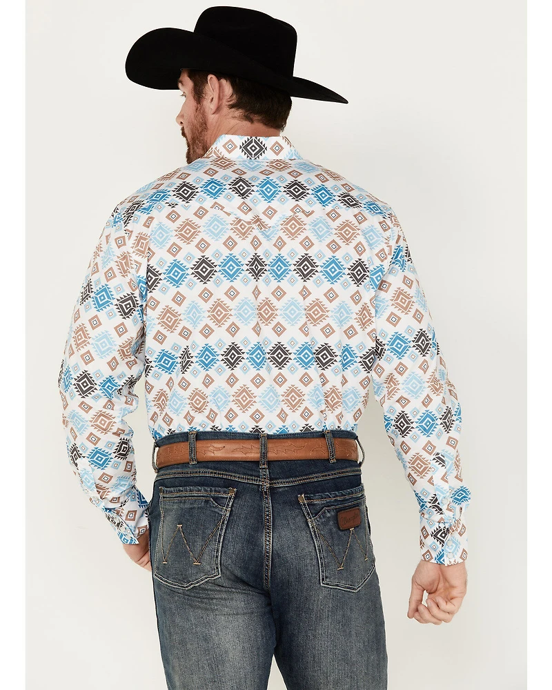 Rodeo Clothing Men's Southwestern Print Long Sleeve Pearl Snap Western Shirt
