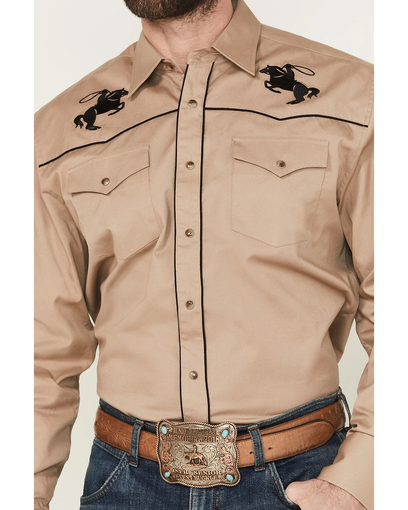 Rodeo Clothing Men's Solid Embroidered Long Sleeve Snap Western Shirt
