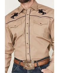 Rodeo Clothing Men's Solid Embroidered Long Sleeve Snap Western Shirt