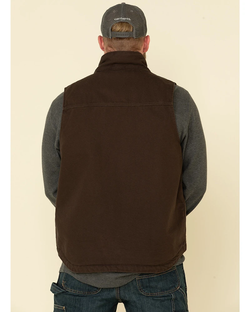 Carhartt Men's Dark Brown Washed Duck Sherpa Lined Mock Neck Work Vest - Tall