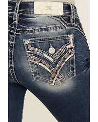 Miss Me Women's Dark Wash Embroidered 32" Bootcut Stretch Denim Jeans