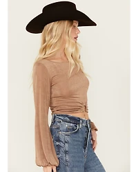 Rock & Roll Denim Women's Metal Ring Long Sleeve Cropped Top