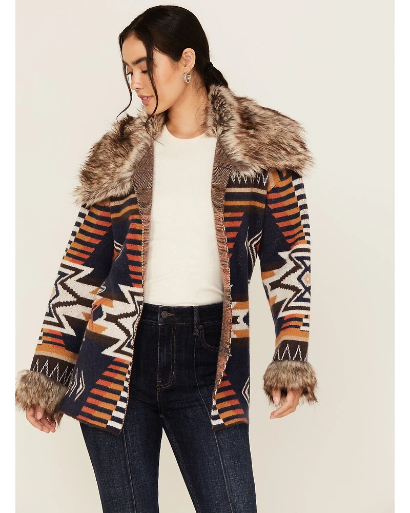 Shyanne Women's Faux Fur Trim Belted Sweater