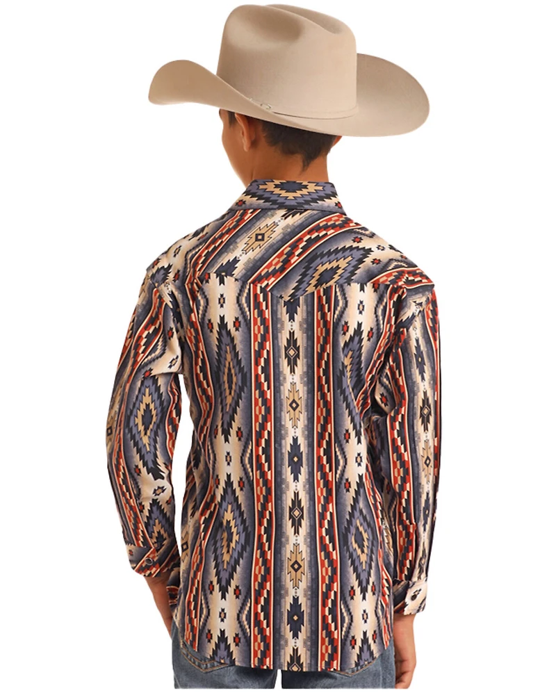 Panhandle Boys' Southwestern Print Long Sleeve Snap Western Shirt