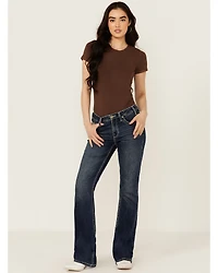 Rock & Roll Denim Women's Dark Wash Mid Rise Geo Pocket Bootcut Stretch Jeans
