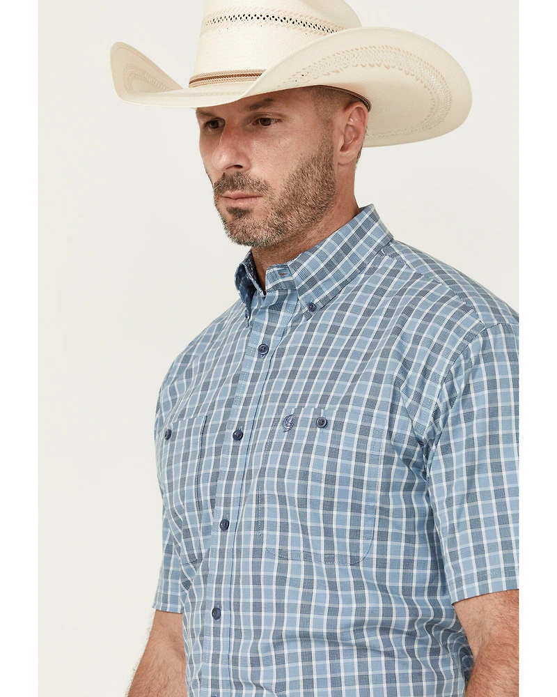 George Strait by Wrangler Men's Plaid Print Short Sleeve Button-Down Western Shirt