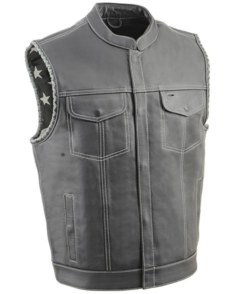Milwaukee Leather Men's Old Glory Laced Arm Hole Concealed Carry Leather Vest - 7X