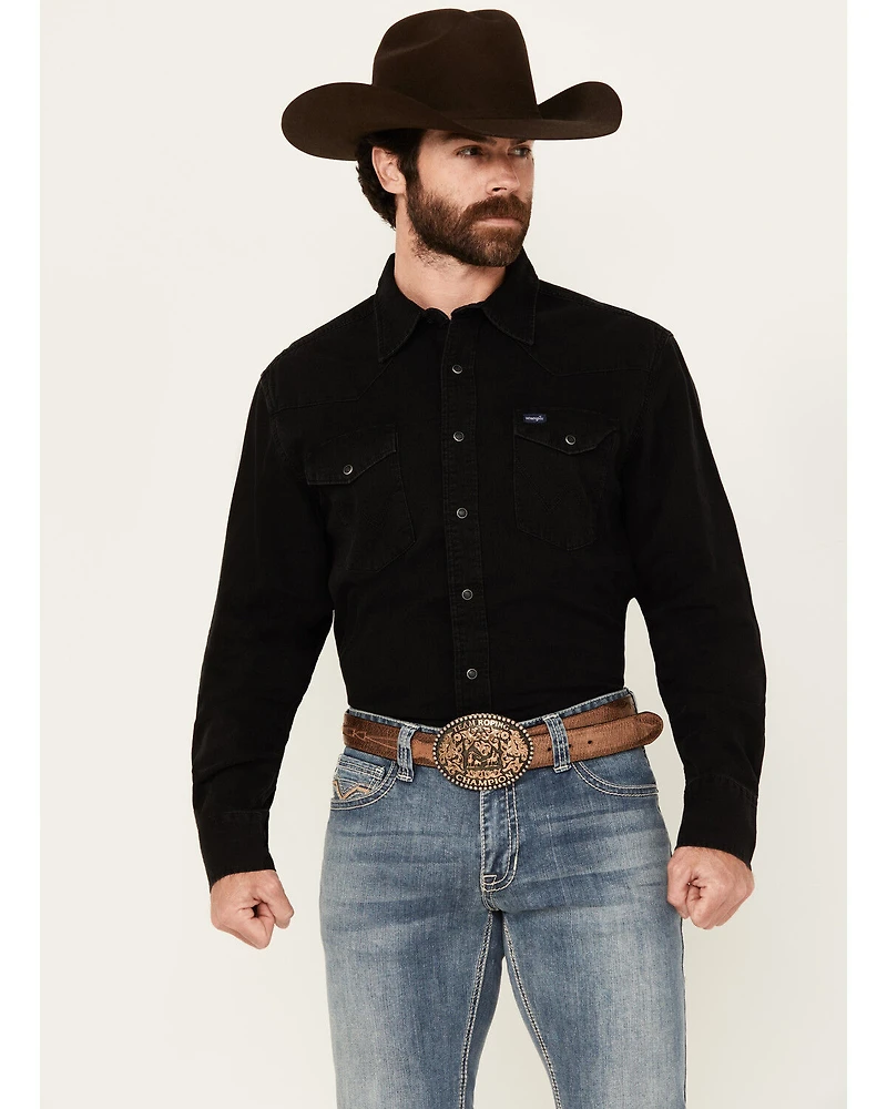 Wrangler Men's Solid Long Sleeve Snap Denim Western Shirt - Tall