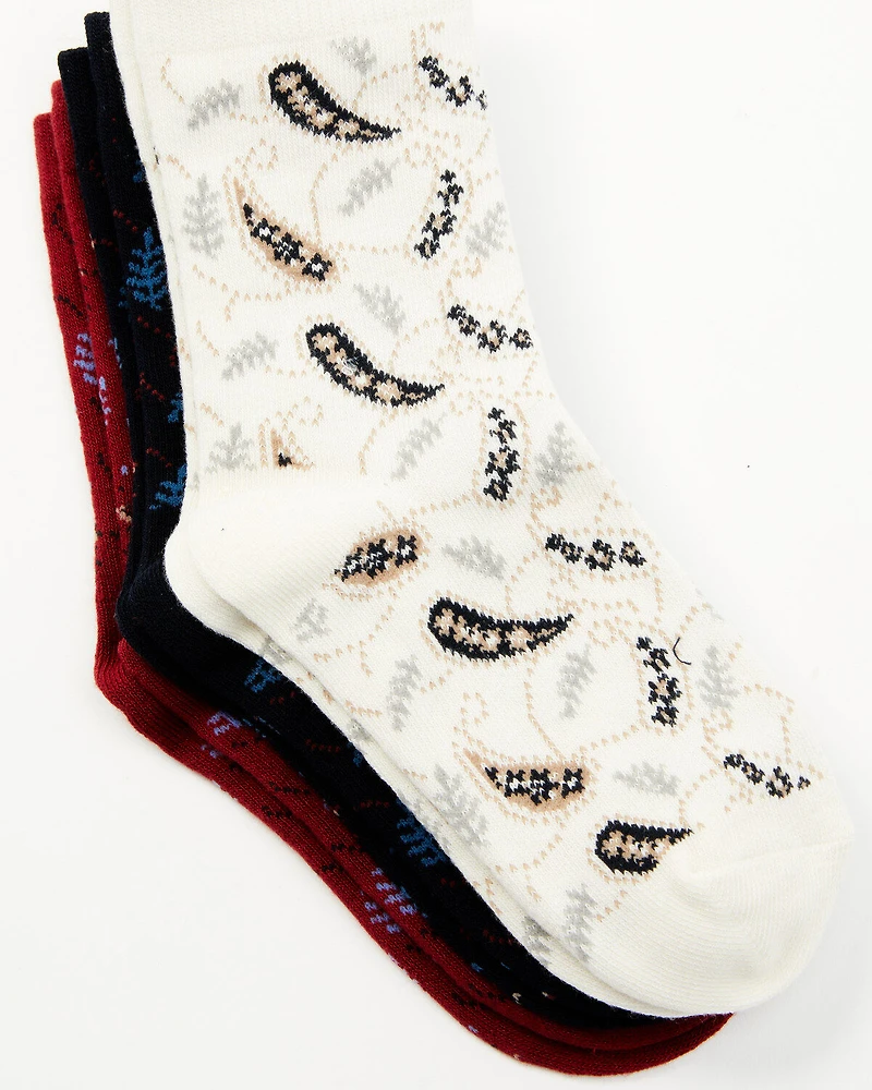 Shyanne Girls' Libby Paisley Crew Socks - 3-Pack