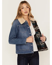 Idyllwind Women's Medium Wash Reversible Sherpa Blanket Denim Jacket