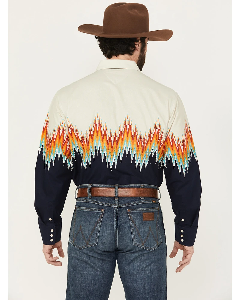 Panhandle Men's Southwestern Border Long Sleeve Snap Western Shirt