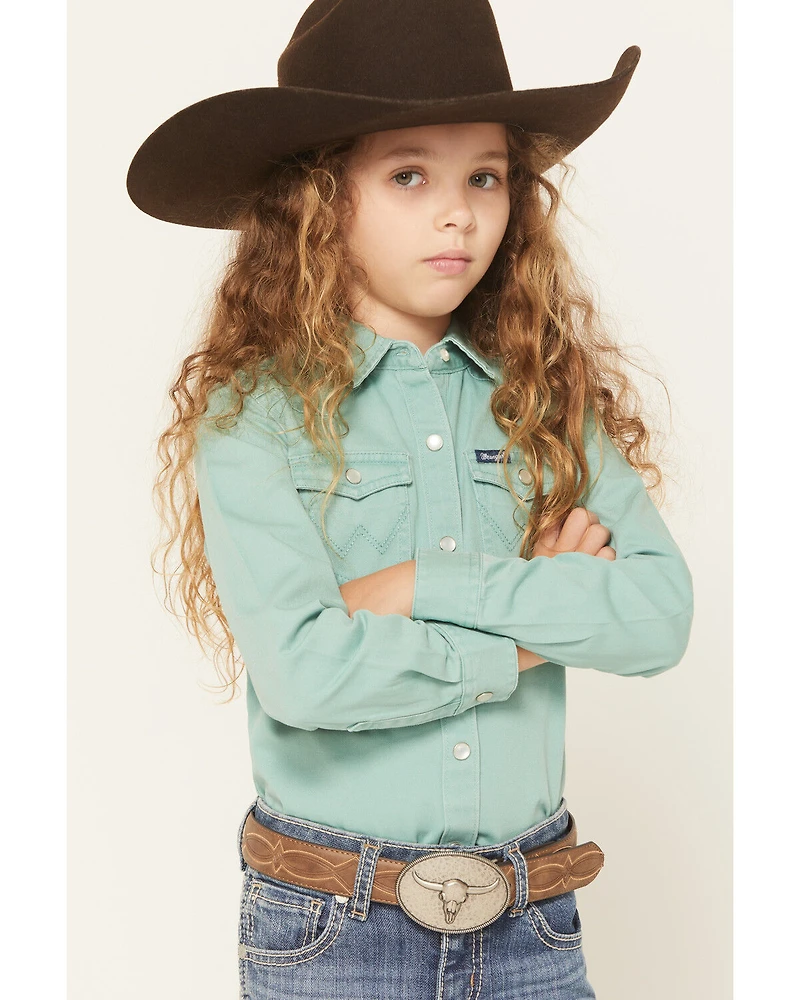 Wrangler Girls' Solid Long Sleeve Snap Western Shirt