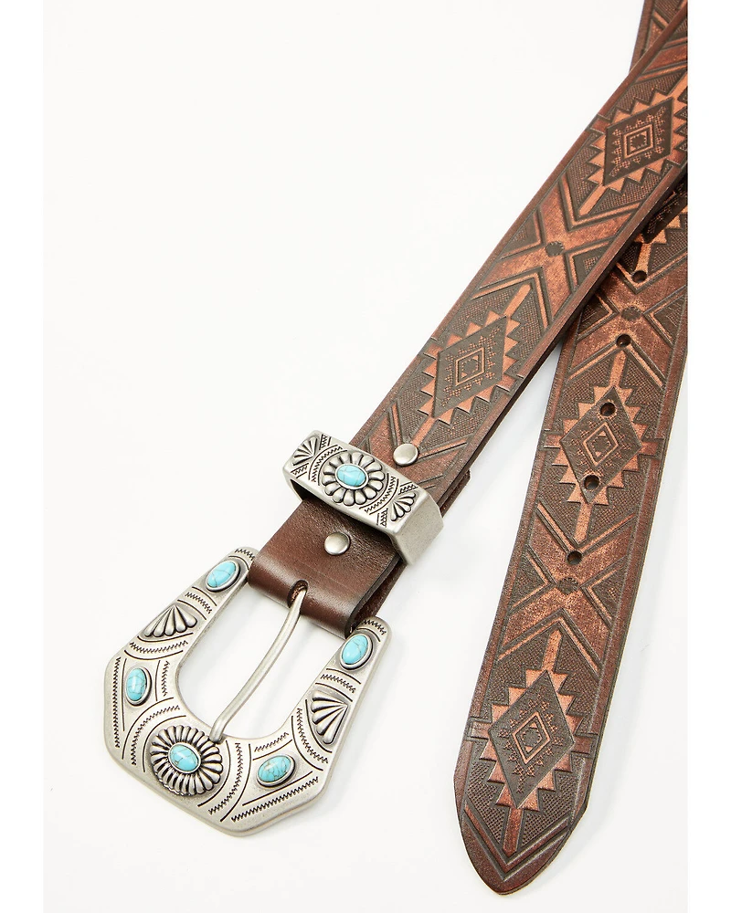 Shyanne Women's Stone Buckle Southwestern Print Embossed Belt