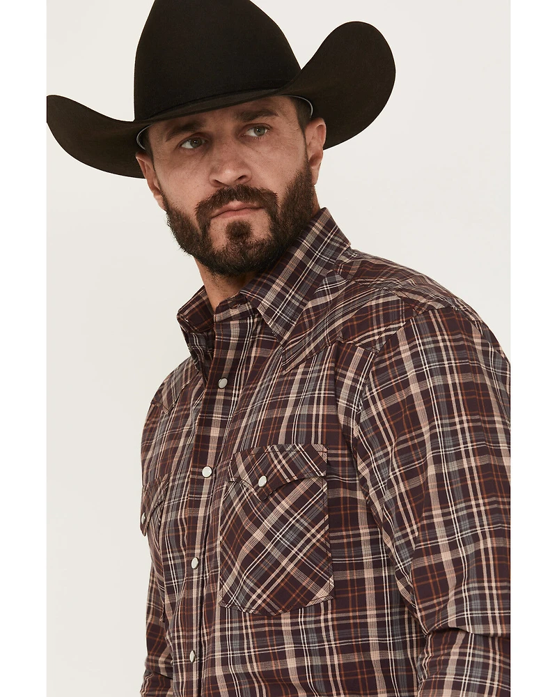 Rough Stock by Panhandle Men's Plaid Print Long Sleeve Pearl Snap Western Shirt