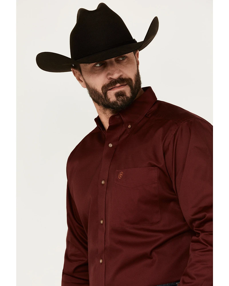 Ariat Men's Solid Twill Fitted Long Sleeve Button-Down Western Shirt