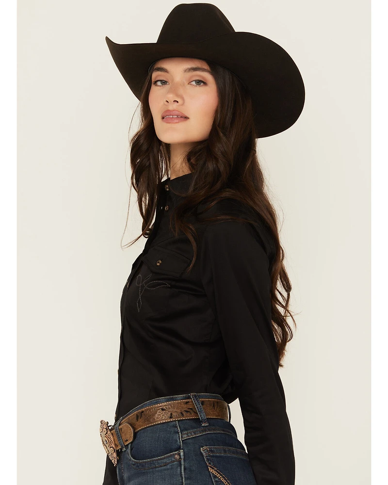 Shyanne Women's Poplin Embroidered Long Sleeve Button-Down Stretch Western Shirt