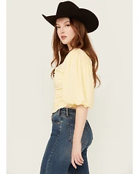 Beyond The Radar Women's Puff Sleeve Ruched Shirt