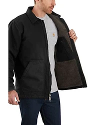 Carhartt Men's Black Washed Duck Sherpa Lined Work Coat - Big
