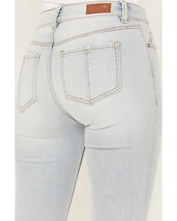 Shyanne Women's Agave Light Wash Mid Rise Destructed Stretch Flare Jeans