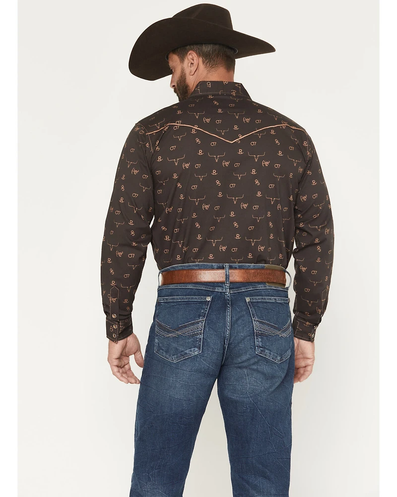 Cowboy Hardware Men's Brand Irons Print Long Sleeve Snap Stretch Western Shirt