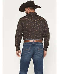 Cowboy Hardware Men's Brand Irons Print Long Sleeve Snap Stretch Western Shirt