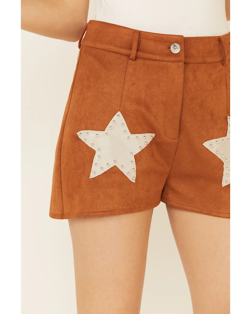 Saints & Hearts Women's Tan Faux Suede Star Shorts