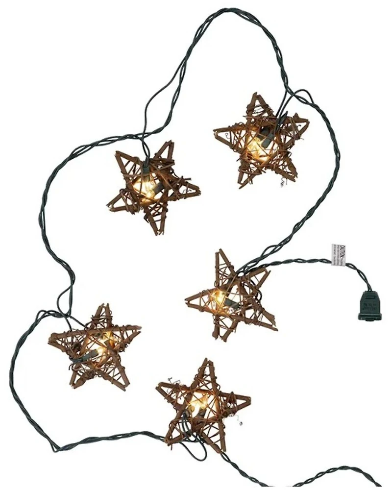 Kurt Adler 9' UL 10L Rattan Natural Star Light Set