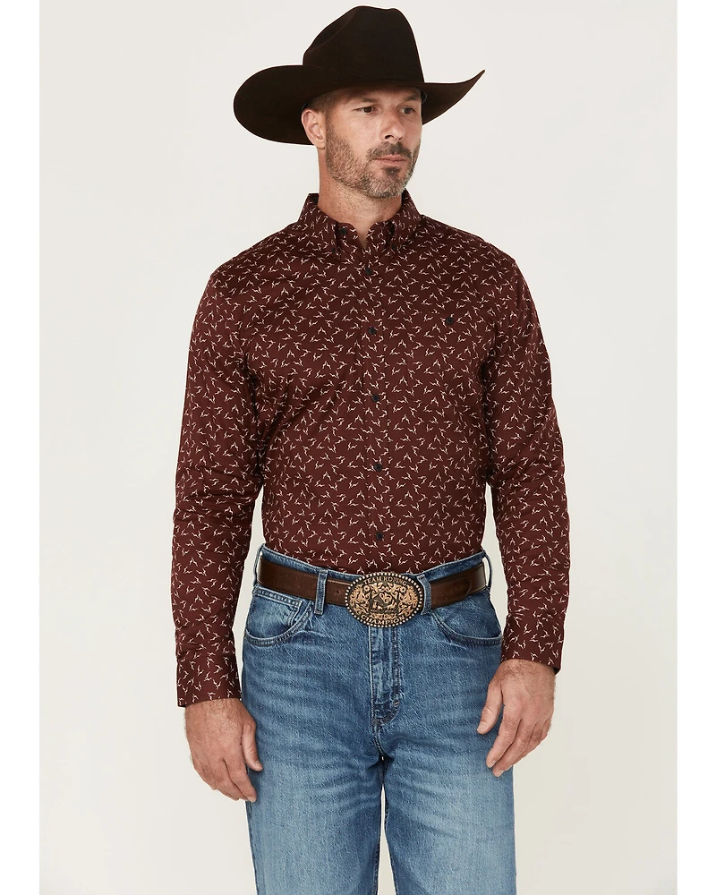 RANK 45® Men's Bronc Buster Geo Print Long Sleeve Button-Down Stretch Western Shirt