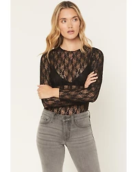 Ash & Violet Women's Solid Lace Long Sleeve Sheer Shirt