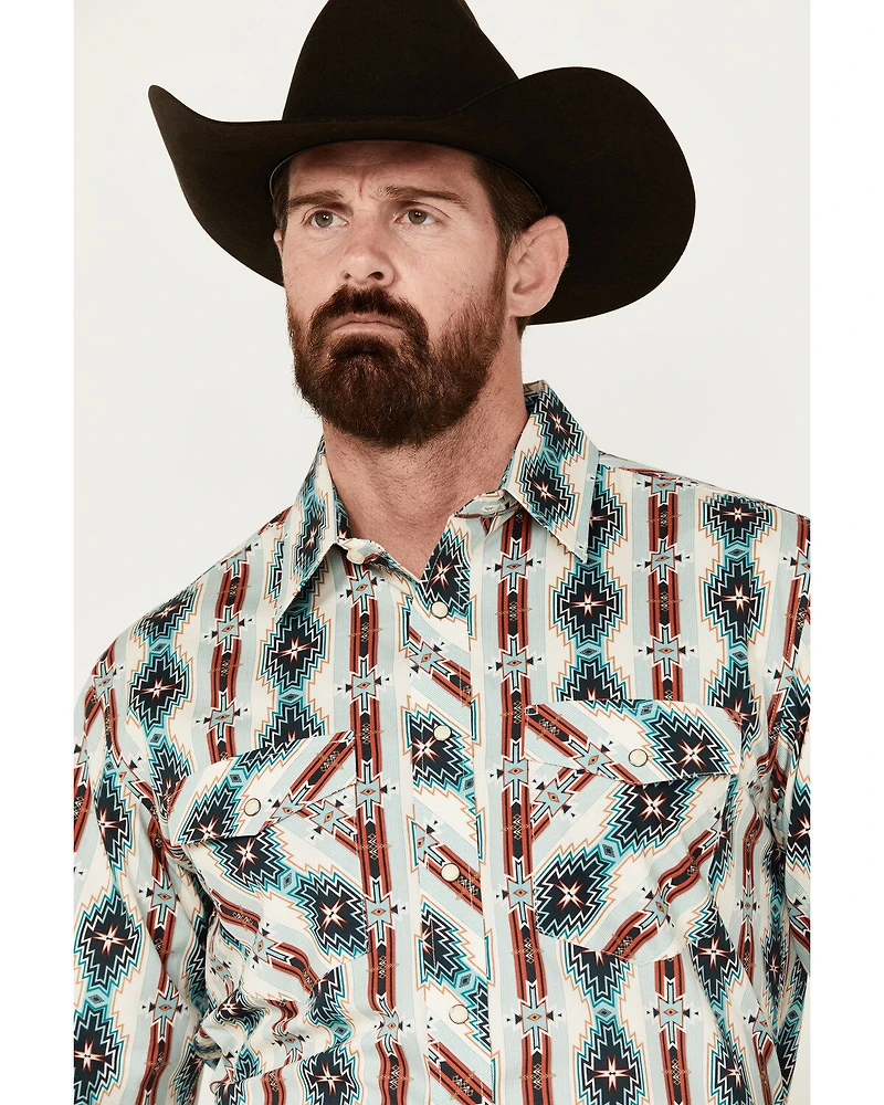 Panhandle Select Men's Southwestern Print Long Sleeve Snap Western Shirt