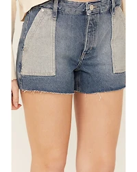 Cleo + Wolf Women's Helena Medium Wash Patch Pockets High Rise Denim Shorts