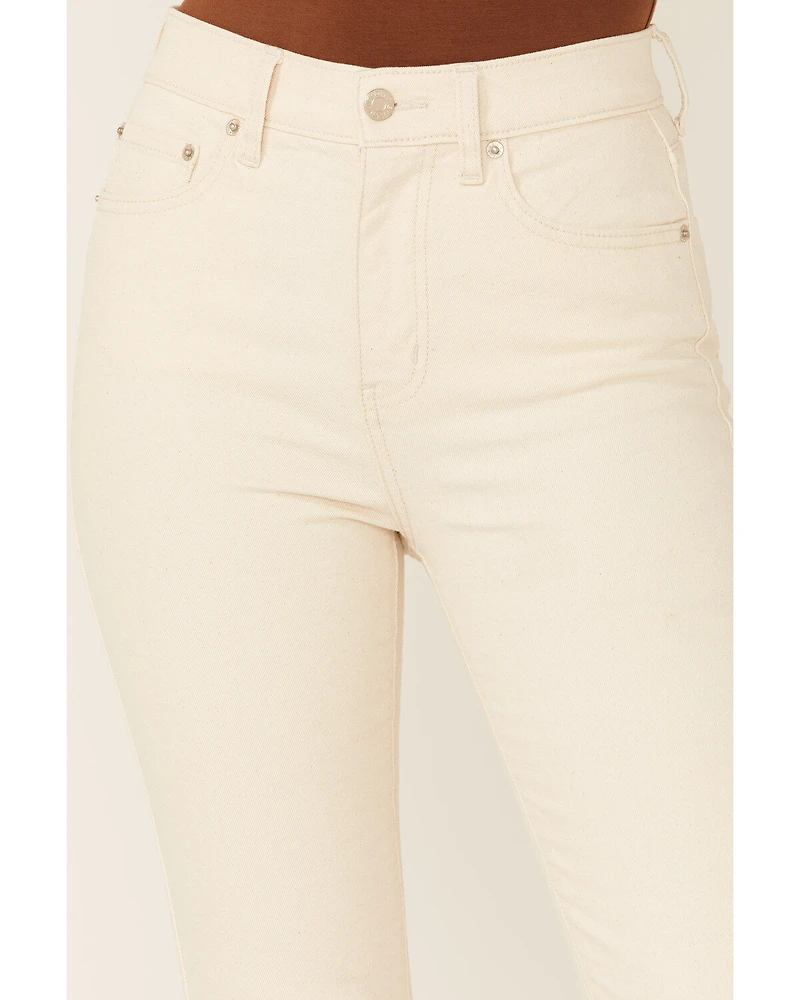 Daze Women's Shy Girl High Rise Ivory Crop Flare Jeans