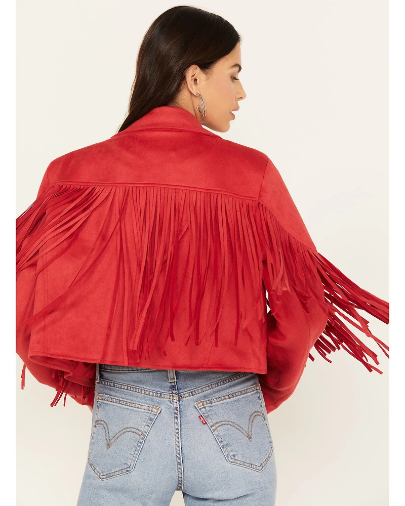 Saints & Hearts Women's Faux Suede Cropped Fringe Jacket