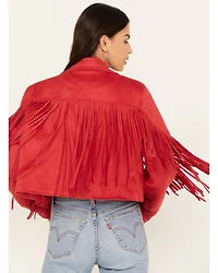Saints & Hearts Women's Faux Suede Cropped Fringe Jacket