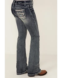 Grace LA Girls' Medium Wash Embroidered Pocket Bootcut Stretch Denim Jeans