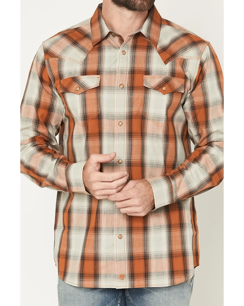 Moonshine Spirit Men's Rusty Nail Plaid Print Long Sleeve Snap Western Shirt