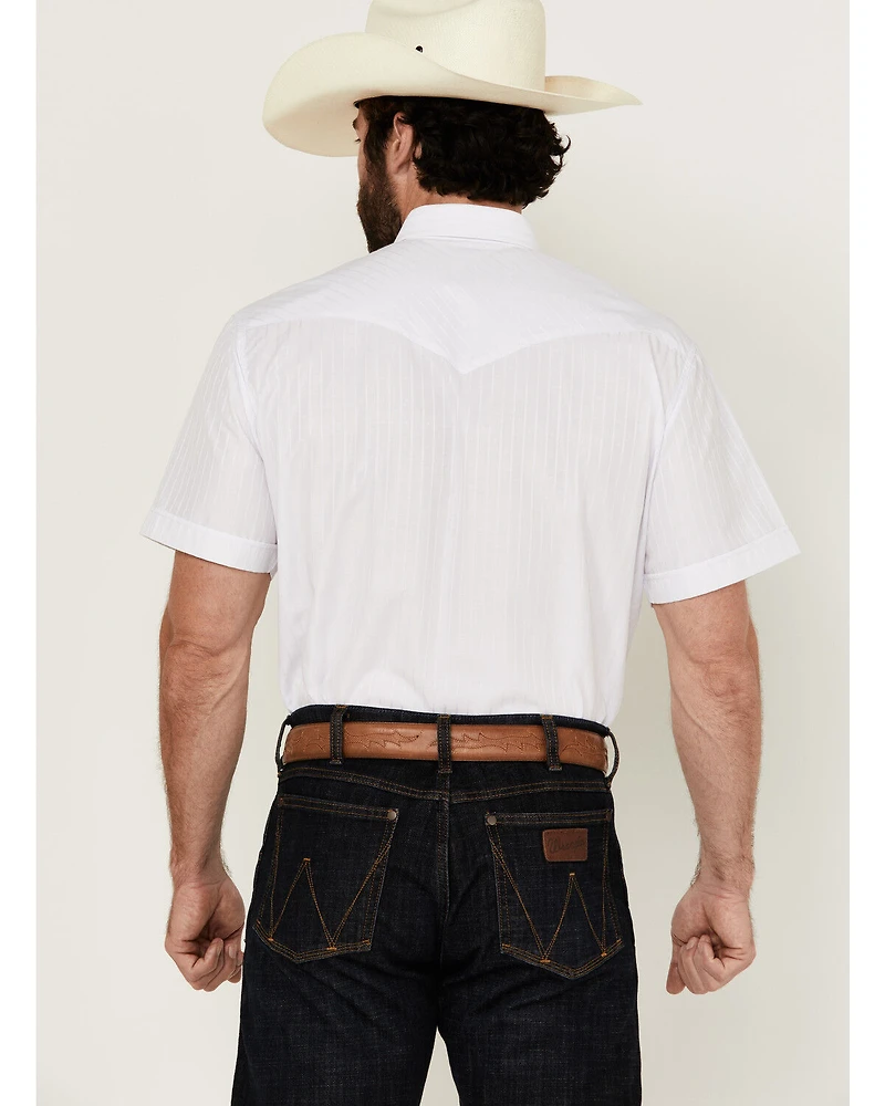 Rodeo Clothing Men's Tonal Satin Striped Short Sleeve Pearl Snap Western Shirt - Tall