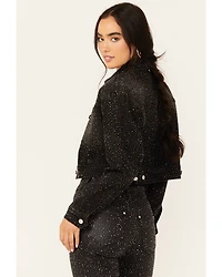 Vibrant Denim Women's Rhinestone Cropped Trucker Jacket