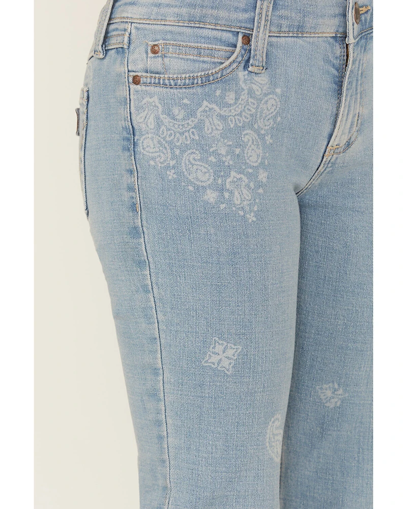 Wrangler Girls' Light Wash Paisley Print Bootcut Stretch Denim Jeans